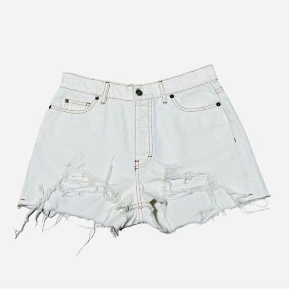 IRO FANNE Preshrunk Distressed Denim Shorts – High Rise Ecru,‎ Size 26